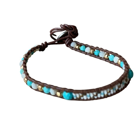 Chan Luu Turquoise Seed Beaded Bracelet 925 Leather - Picture 5 of 16